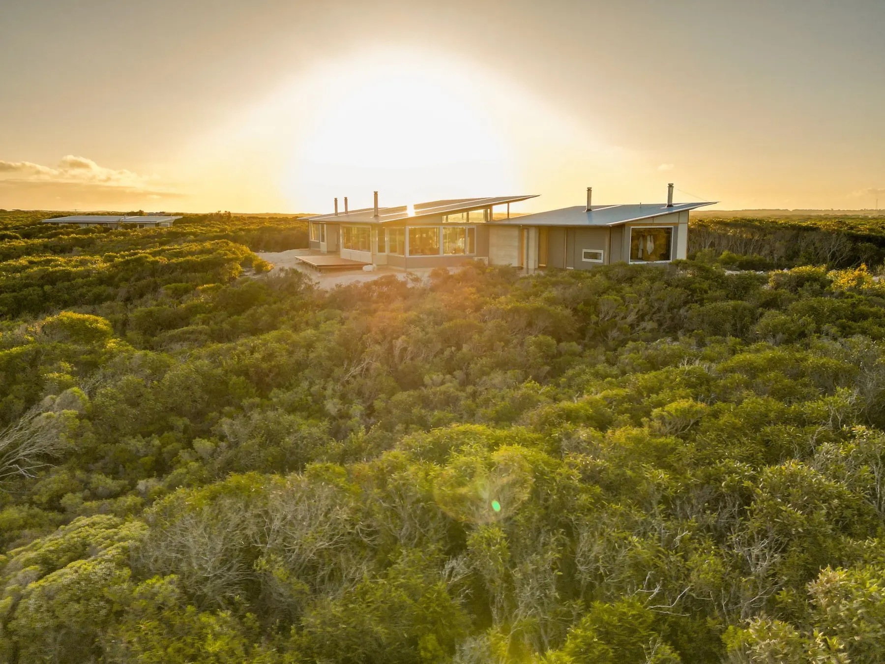 The retreat at dusk above the coastal heath